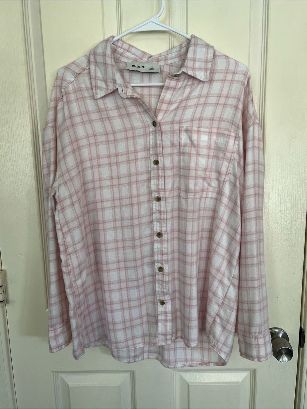 Hollister Pink Plaid Button Front Shirt Medium Soft Flannel Look